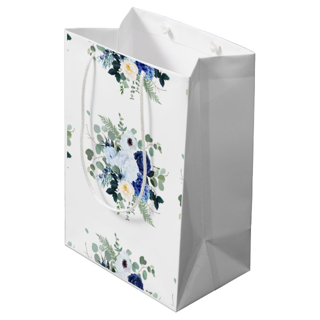 Ranunculus Anemone Hydrangea Rose White background Medium Gift Bag (Back Angled)