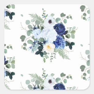 Ranunculus Anemone Hydrangea Rose White background Square Sticker
