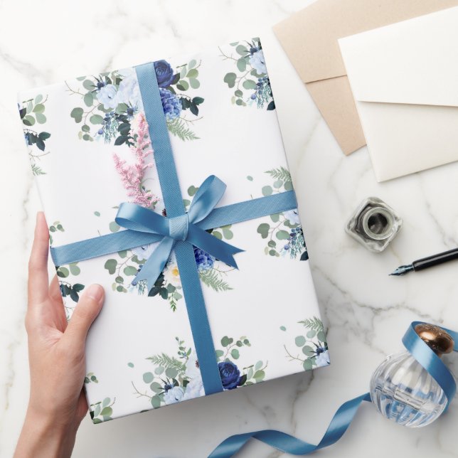 Ranunculus Anemone Hydrangea Rose White background Wrapping Paper (Gifting)