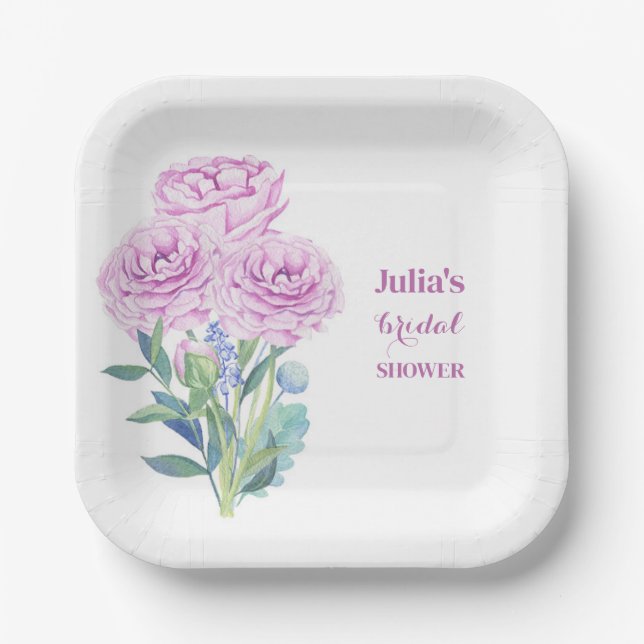 Ranunculus & Anemones Bridal Shower Personalized Paper Plate (Front)