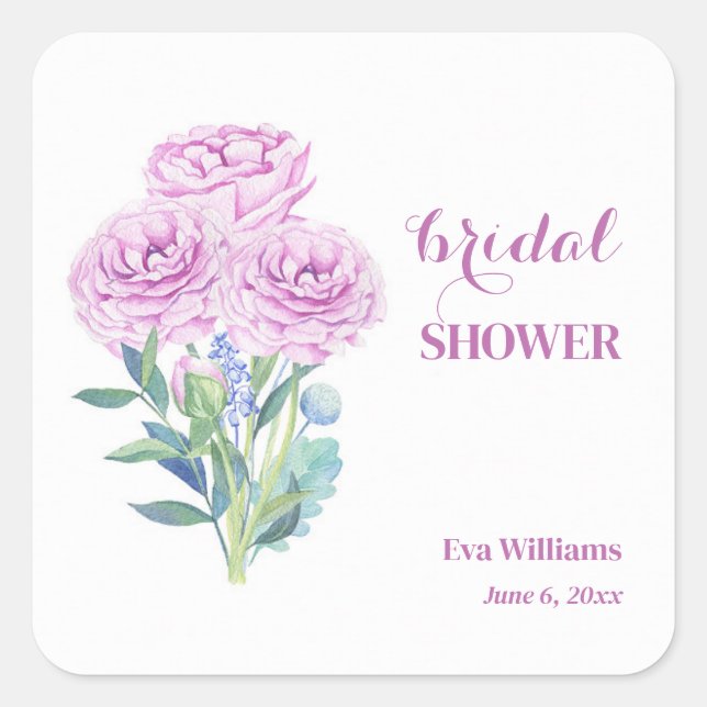 Ranunculus & Anemones Customizable Bridal Shower  Square Sticker (Front)