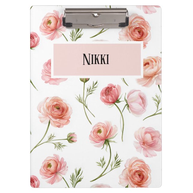 Ranunculus floral pattern design clipboard (Front)