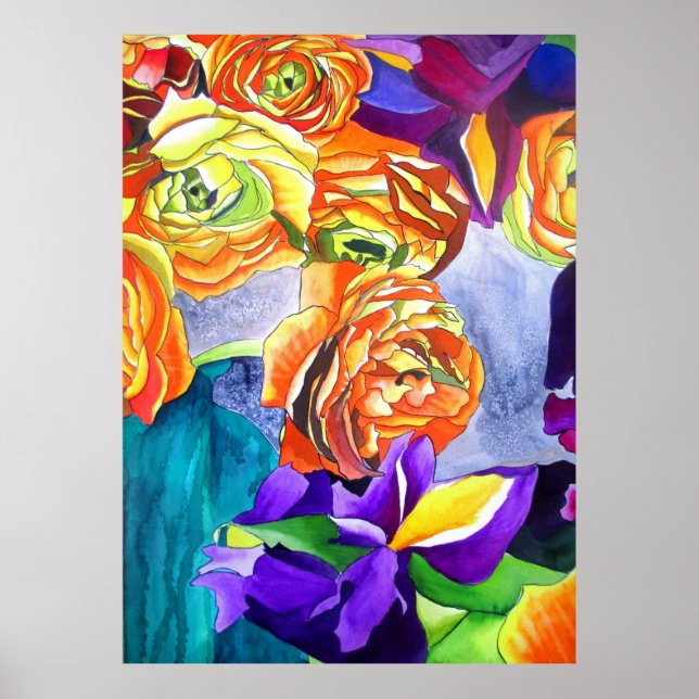 Ranunculus Flower original watercolour art Poster (Front)