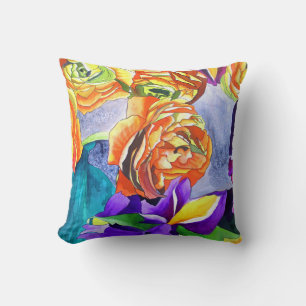 Ranunculus Flower original watercolour art Throw Pillow