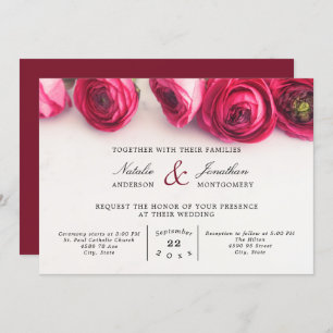 ranunculus flower pink red floral wedding invitation