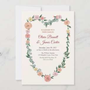 Ranunculus Heart Wreath Wedding Invitation