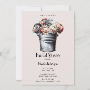 Ranunculus in Tin Pail Rustic Glam Pink Bridal Invitation