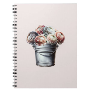 Ranunculus in Tin Pail Rustic Glam Pink Notebook