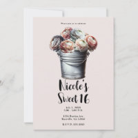 Ranunculus in Tin Pail Rustic Glam Pink Sweet 16