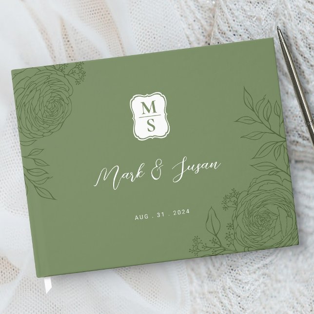 Ranunculus Line Art Monogram Wedding  Guest Book (Creator Uploaded)