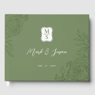 Ranunculus Line Art Monogram Wedding  Guest Book