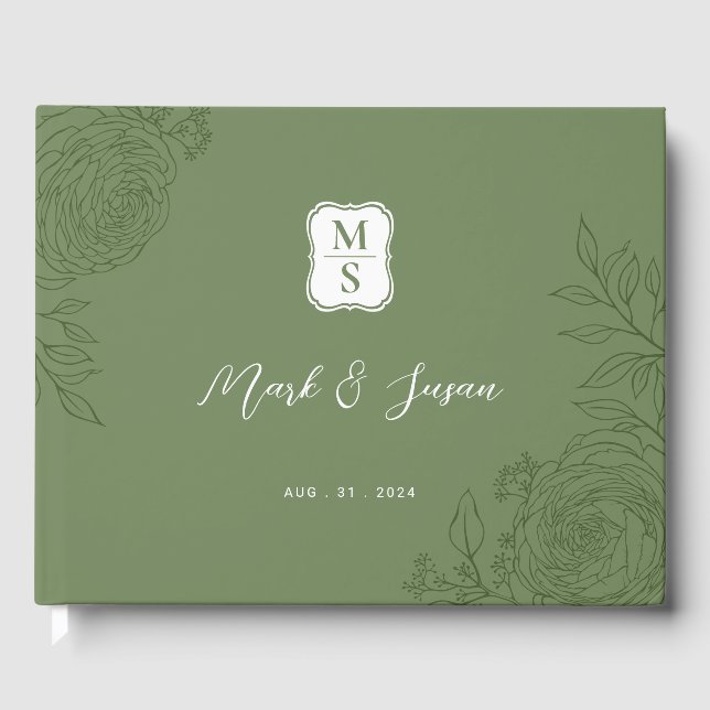 Ranunculus Line Art Monogramme Mariage Livre d'or (Recto)