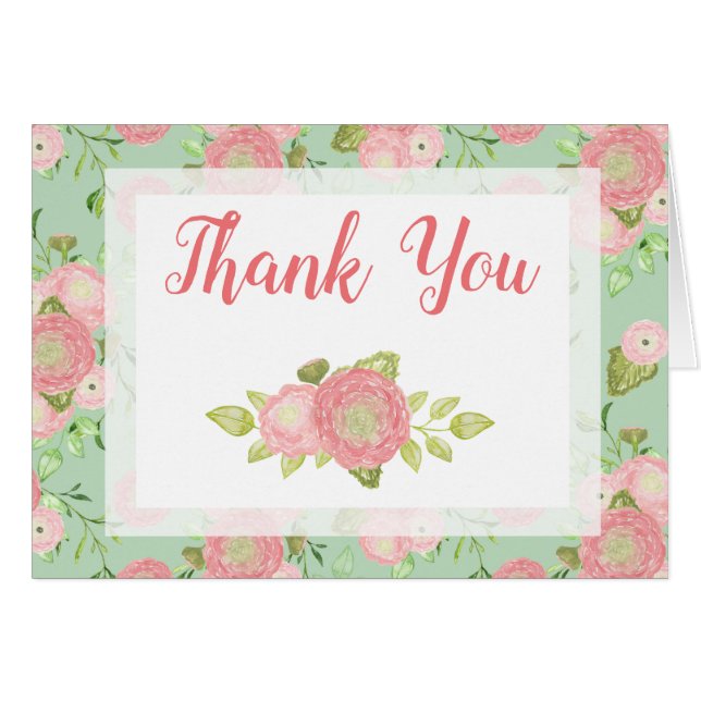 Ranunculus Mint Floral Spring Carte de remerciemen (Devant Horizontal)
