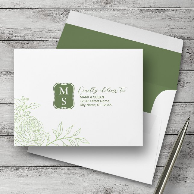 Ranunculus Monogramme Mariage RSVP Enveloppes (Créateur téléchargé)