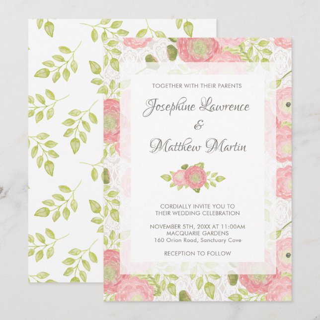 Ranunculus & Peach Floral Wedding Invitations (Devant / Derrière)