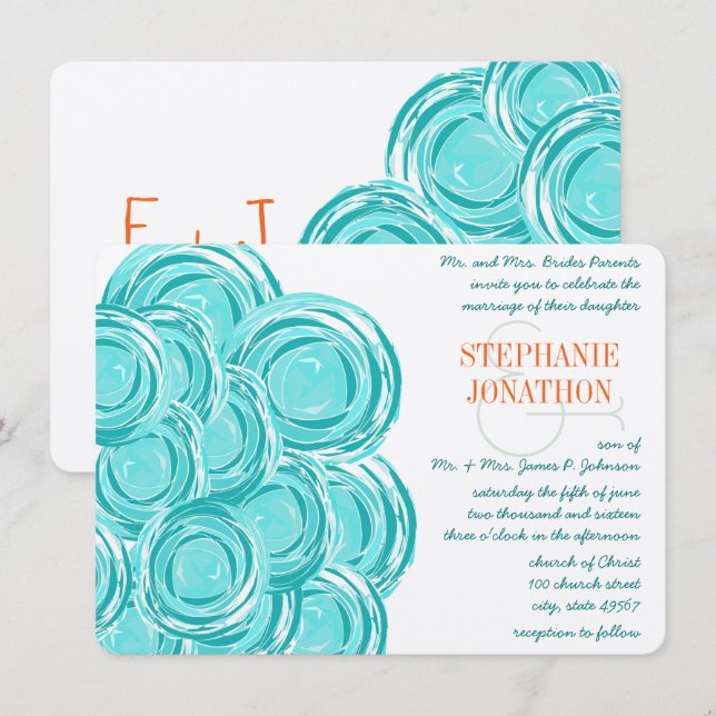 Ranunculus Rose Mint Coral Modern Wedding Invite (Front/Back)