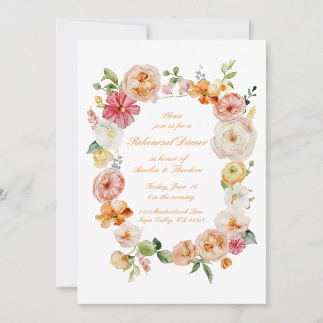 Ranunculus Summer Garden Rehearsal Dinner Invite (Front)