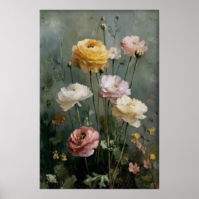 Ranunculus Wall Art Printable, Antique Spring (Front)