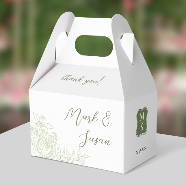 Ranunculus Wedding Thank You Favour Box (Green) (Creator Uploaded)