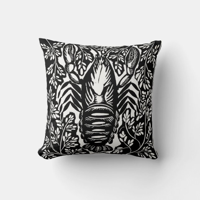 Raoul Dufy Woodcut Crayfish Throw Pillow (Front)