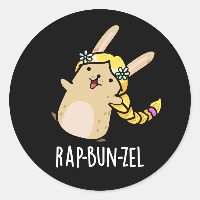 Rap-bun-zel Funny Bunny Pun  Dark BG Classic Round Sticker (Front)