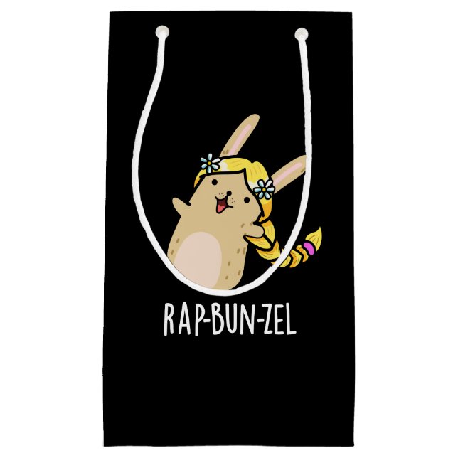 Rap-bun-zel Funny Bunny Pun  Dark BG Small Gift Bag (Front)