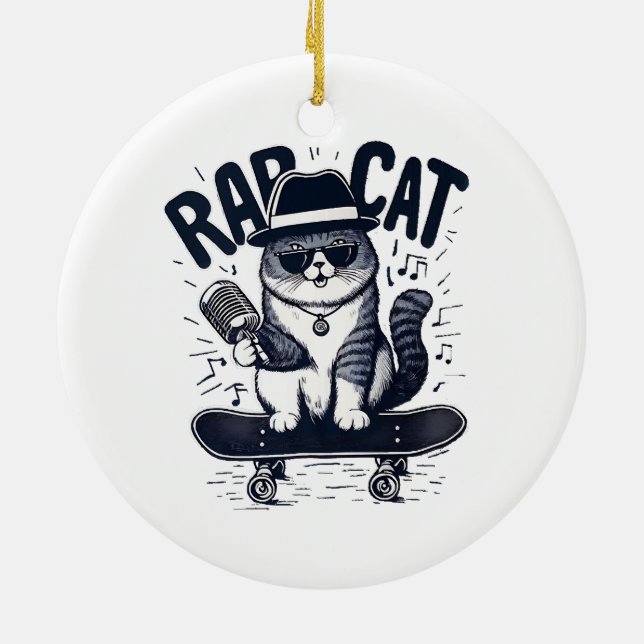 Rap Cat Harmony Ceramic Ornament (Back)