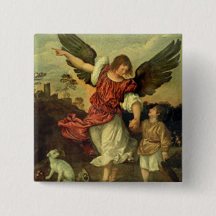 Raphael and Tobias, 1507-8 (oil on panel) 2 Inch Square Button