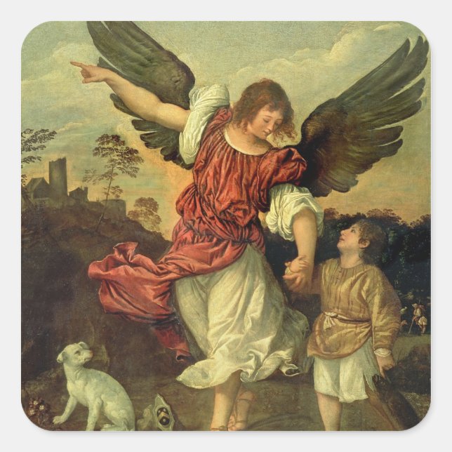 Raphael and Tobias, 1507-8 (oil on panel) Square Sticker (Front)