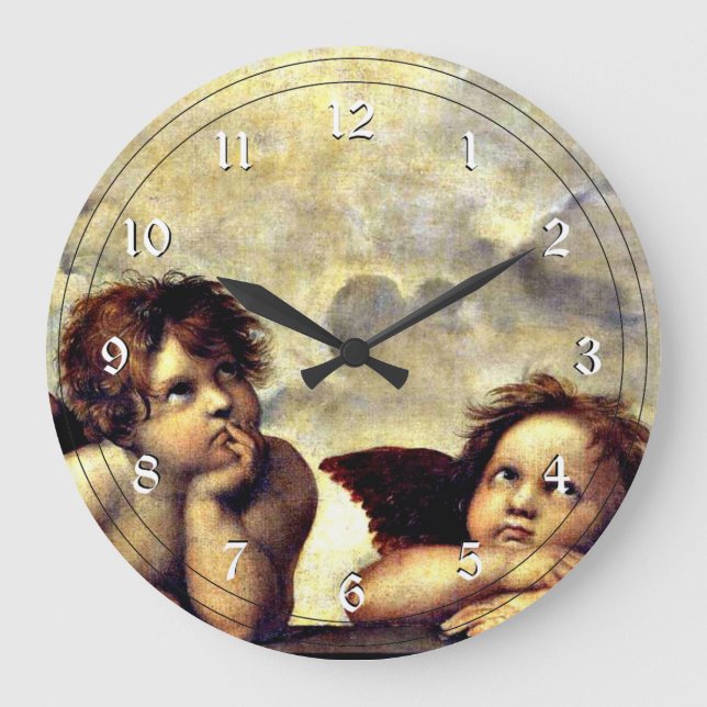 Raphael: Putti, Detail from the Sistine Madonna Large Clock (Front)
