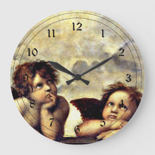 Raphael: Putti, Detail from the Sistine Madonna Large Clock