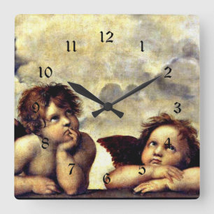 Raphael: Putti, Detail from the Sistine Madonna Square Wall Clock