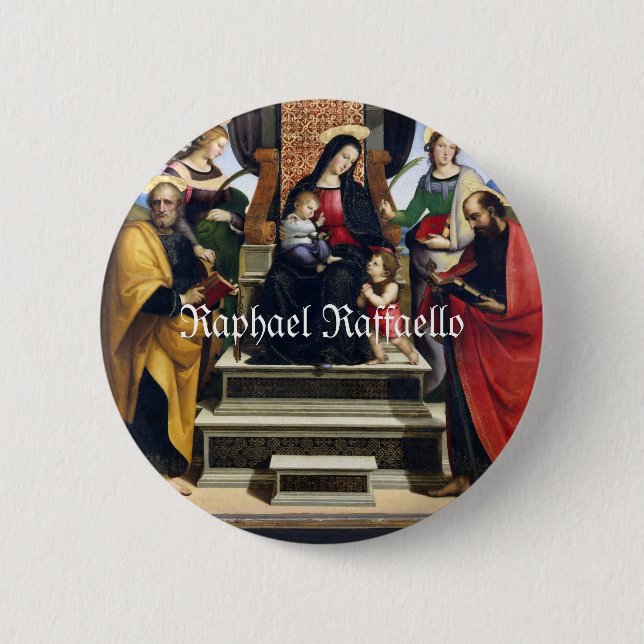 Raphael Raffaello Madonna and Child Enthroned 2 Inch Round Button (Front)