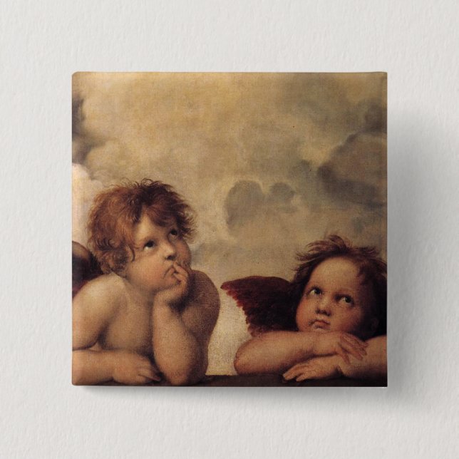 Raphael,Sistine Cherub 2 Inch Square Button (Front)