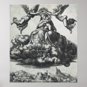 Raphael - The Virgin Seated On Clouds Poster