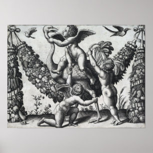 Raphael - Three Putti Before A Large Garland Poster