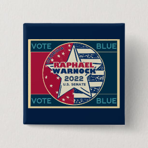 Raphael Warnock Georgia Senator 2022 Vote Blue 2 Inch Square Button