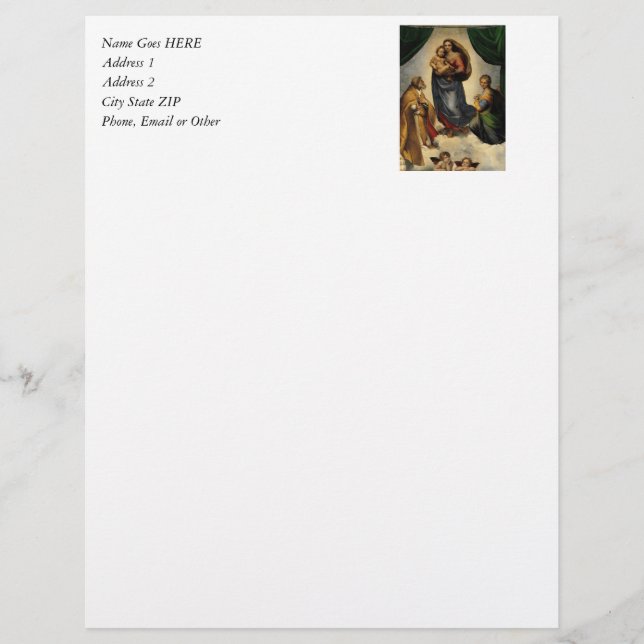 Raphael's Classic "Sistine Madonna" (circa 1513) Letterhead (Front)