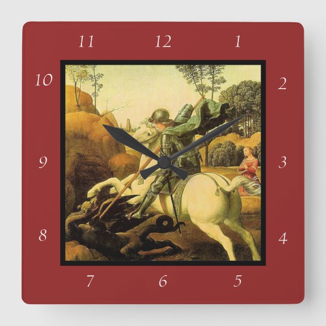 Raphael's "St. George and the Dragon" (circa 1505) Square Wall Clock (Front)