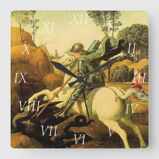 Raphael's "St. George and the Dragon" (circa 1505) Square Wall Clock (Front)