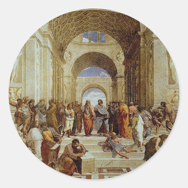 Raphael's "The School of Athens" (circa 1511) Classic Round Sticker (Front)