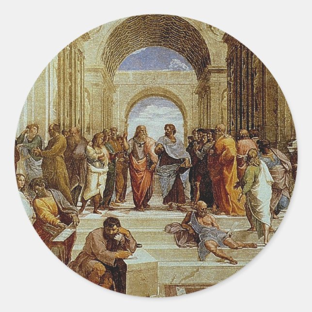 Raphael's "The School of Athens" Detail circa 1511 Classic Round Sticker (Front)