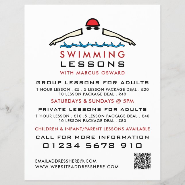 Rapid Swimming Icon, Swimming Lesson Advertising Flyer (Front)