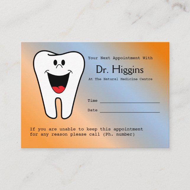 Rappel de rendez-vous pour dentiste dentaire heure (Devant)