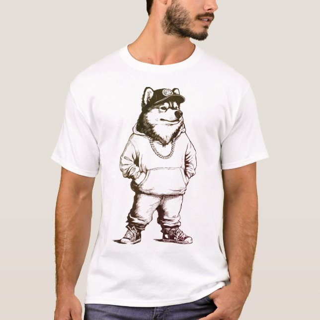 Rapper Malamute Funny Dog HIP HOP Design T-Shirt (Front)