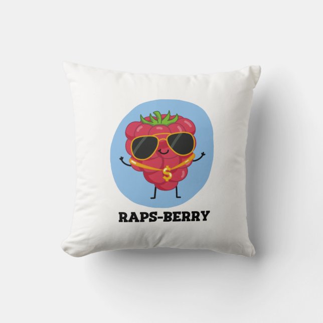 Raps-berry Funny Rapper Raspberry Pun Throw Pillow (Front)