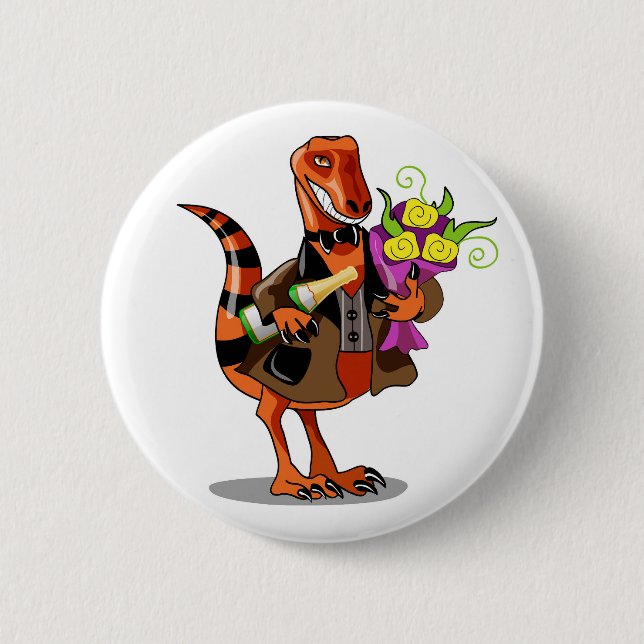 Raptor Holding Bottle Of Sparkling Wine & Flowers 2 Inch Round Button (Front)
