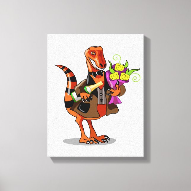Raptor Holding Bottle Of Sparkling Wine & Flowers Canvas Print (Front)