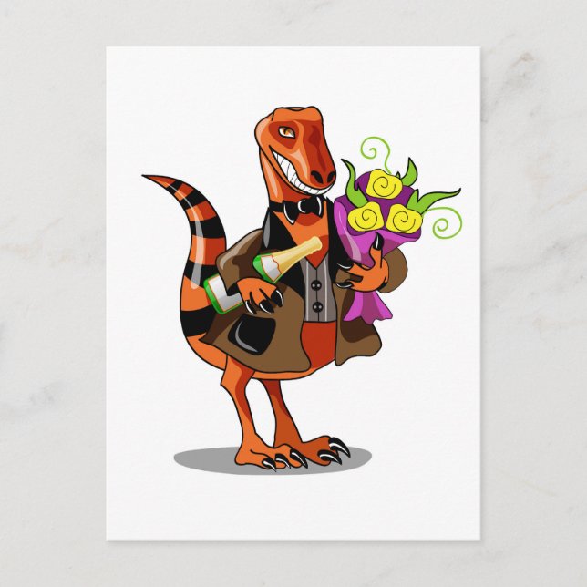Raptor Holding Bottle Of Sparkling Wine & Flowers Postcard (Front)