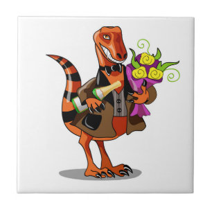 Raptor Holding Bottle Of Sparkling Wine & Flowers Tile